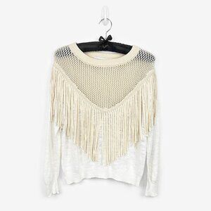 Wildfox Tawny Lucky Charm Sweater Small White Cream Fringe Western Coastal